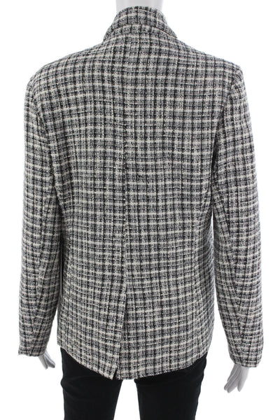 Bishop and Young Womens Black Checked Collared Blazer Button Long Sleeve Size L