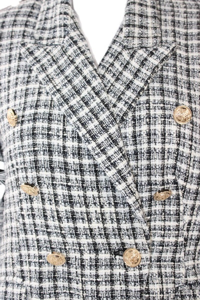 Bishop and Young Womens Black Checked Collared Blazer Button Long Sleeve Size L