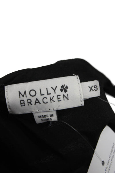 Molly Bracken Women Black Maxi Wrap Dress Long Sleeve V Neck Geometric Size XS