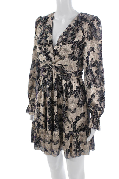 Fate. Womens Fit & Flare Dress Beige VNeck Longsleeve Floral Size S
