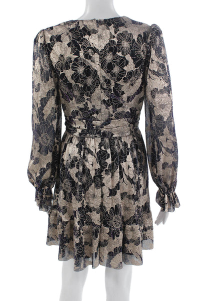 Fate. Womens Fit & Flare Dress Beige VNeck Longsleeve Floral Size S