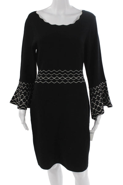 London Times Womens Black Sheath Sweater Dress Long Sleeve Size L