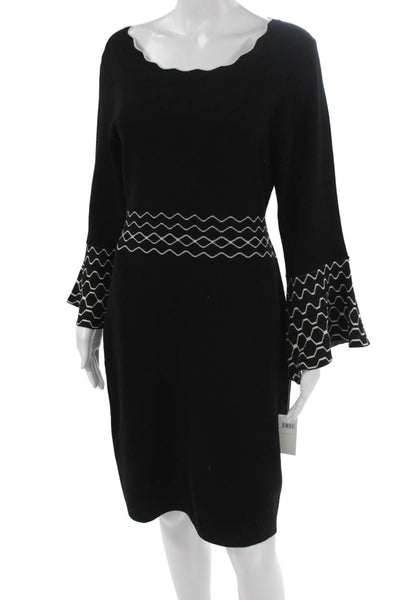 London Times Womens Black Sheath Sweater Dress Long Sleeve Size L