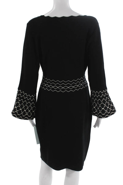 London Times Womens Black Sheath Sweater Dress Long Sleeve Size L