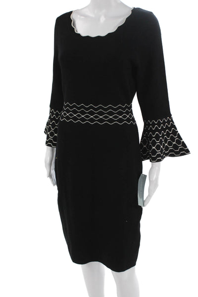 London Times Women Sweater Dress Black Geometric Long Sleeve Knee-Length Size M