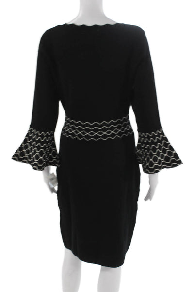 London Times Women Sweater Dress Black Geometric Long Sleeve Knee-Length Size M