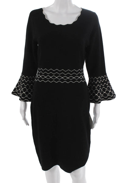 London Times Women Sweater Dress Black Long Sleeve Geometric Size S