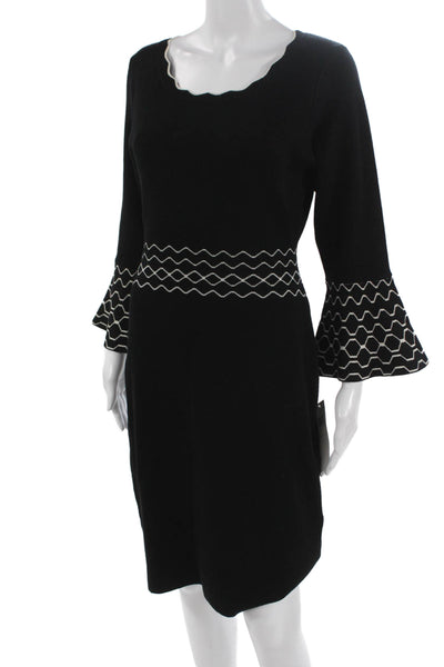 London Times Women Sweater Dress Black Long Sleeve Geometric Size S