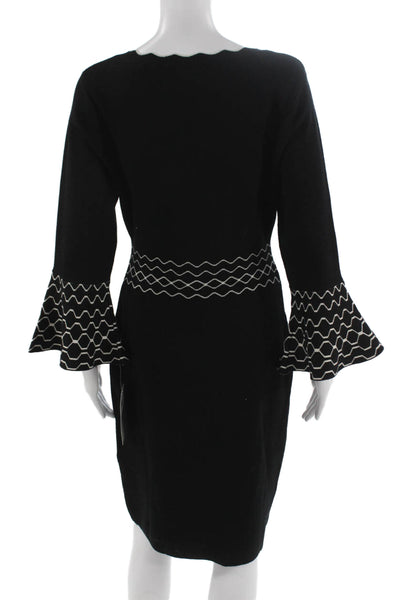 London Times Women Sweater Dress Black Long Sleeve Geometric Size S