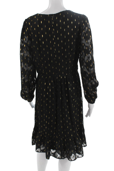 London Times Womens Fit & Flare Dress Black V-Neck Long Sleeve Size 8