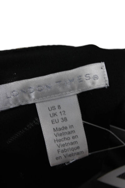 London Times Womens Fit & Flare Dress Black V-Neck Long Sleeve Size 8