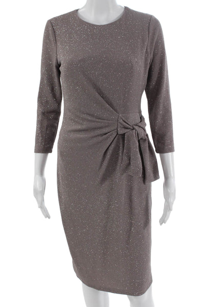 Interstyle Women Sheath Dress Brown 3/4 Sleeve Round Neck Knee Length Size XS