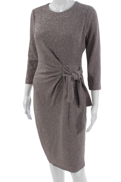 Interstyle Women Sheath Dress Brown 3/4 Sleeve Round Neck Knee Length Size XS