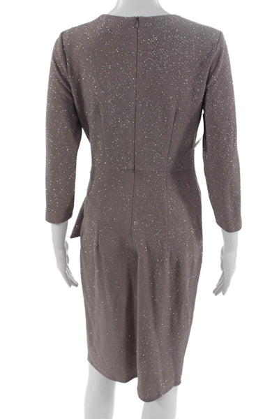Interstyle Women Sheath Dress Brown 3/4 Sleeve Round Neck Knee Length Size XS