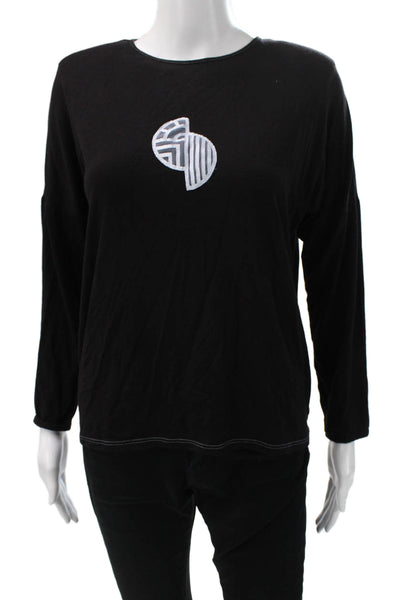 Feraud Women Basic T-Shirt Black Long Sleeve Round Neck Geometric Size 42