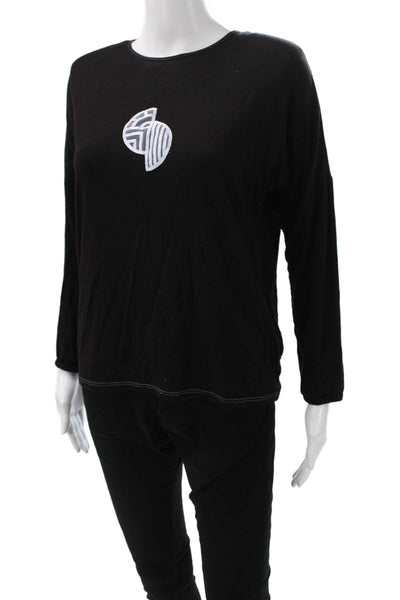 Feraud Women Basic T-Shirt Black Long Sleeve Round Neck Geometric Size 42