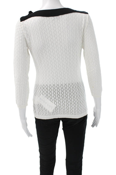 RED Valentino Womens Pullover Sweater White Argyle Tie Neck 3/4 Sleeve Size S