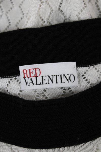 RED Valentino Womens Pullover Sweater White Argyle Tie Neck 3/4 Sleeve Size S