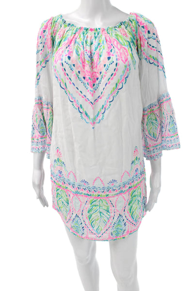 Lily Pulitzer Women Kaftan Floral White 3/4 Sleeve Rayon Dress Size XS