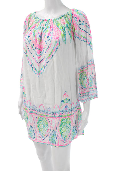 Lily Pulitzer Women Kaftan Floral White 3/4 Sleeve Rayon Dress Size XS