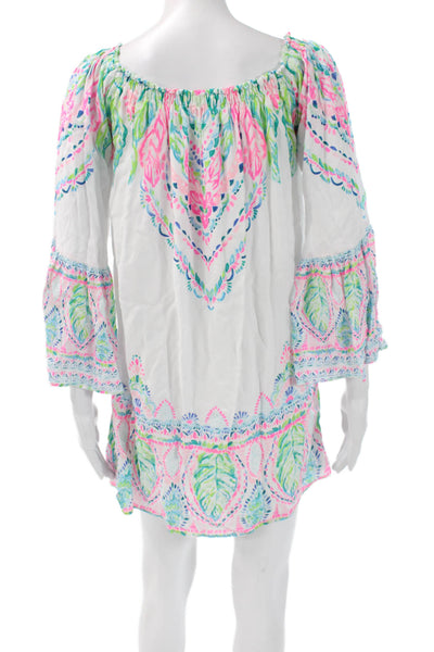 Lily Pulitzer Women Kaftan Floral White 3/4 Sleeve Rayon Dress Size XS