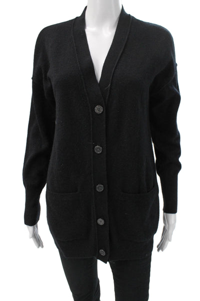 Aqua Cashmere Unisex Cardigan Black Cashmere V-Neck Long Sleeve Size XS