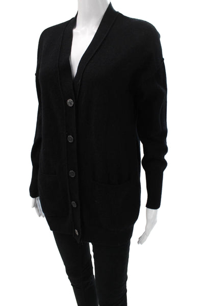 Aqua Cashmere Unisex Cardigan Black Cashmere V-Neck Long Sleeve Size XS
