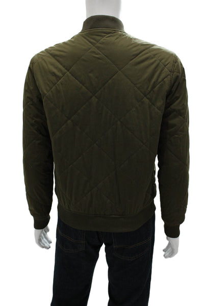 Zara Man Mens Quilted Bomber Jacket Green Argyle Zip High Neck Army Size M