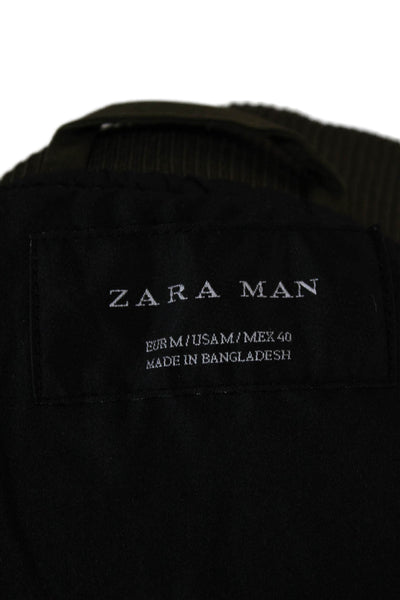 Zara Man Mens Quilted Bomber Jacket Green Argyle Zip High Neck Army Size M