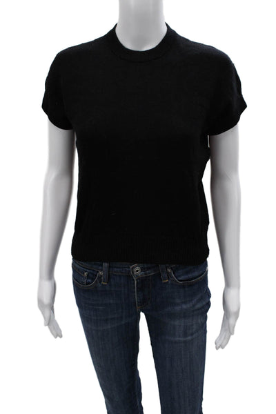 St. John Unisex Pullover Sweater Black Wool Crew Neck Short Sleeve Zip Size 2
