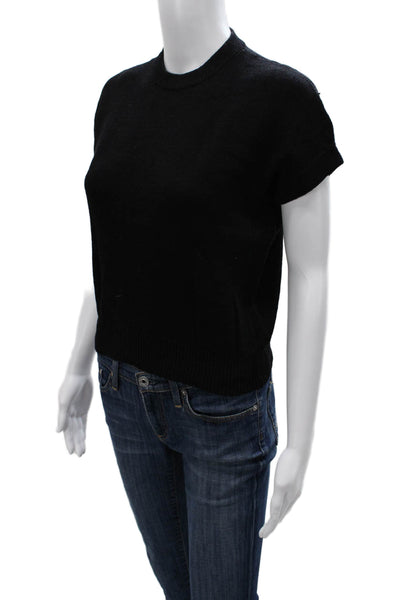 St. John Unisex Pullover Sweater Black Wool Crew Neck Short Sleeve Zip Size 2