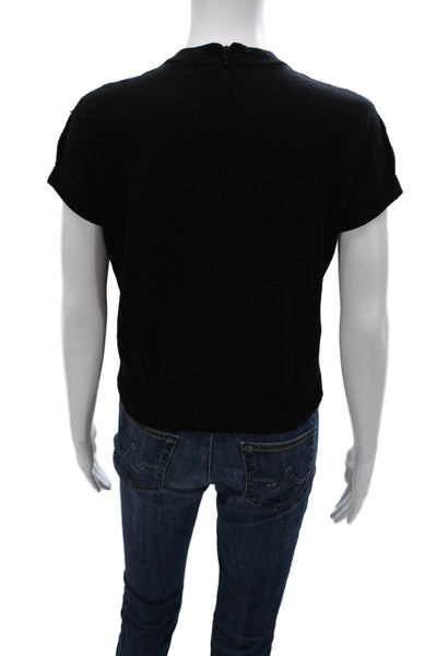 St. John Unisex Pullover Sweater Black Wool Crew Neck Short Sleeve Zip Size 2