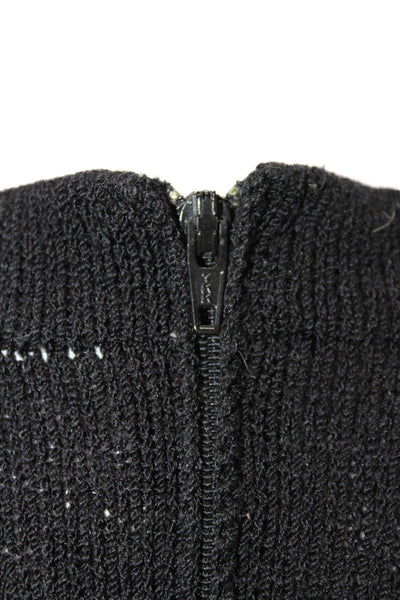 St. John Unisex Pullover Sweater Black Wool Crew Neck Short Sleeve Zip Size 2