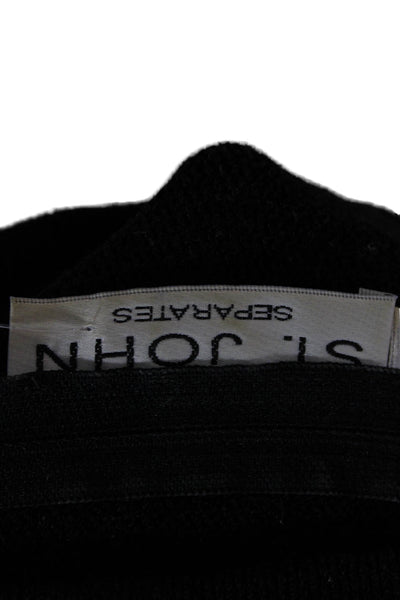 St. John Unisex Pullover Sweater Black Wool Crew Neck Short Sleeve Zip Size 2