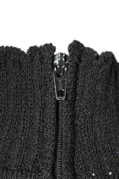St. John Basics Womens Black Wool Rayon Mock Neck Zip Short Sleeve Top Size PP