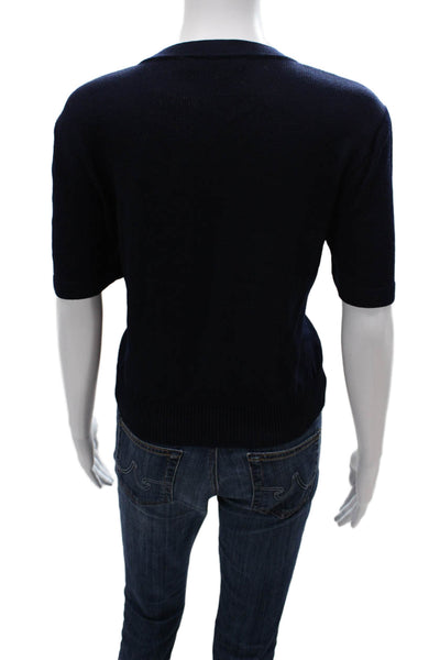 St. John Basics Women Dark Blue Wool Round Neck Short Sleeve T-Shirt Size M