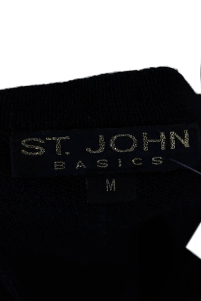 St. John Basics Women Dark Blue Wool Round Neck Short Sleeve T-Shirt Size M