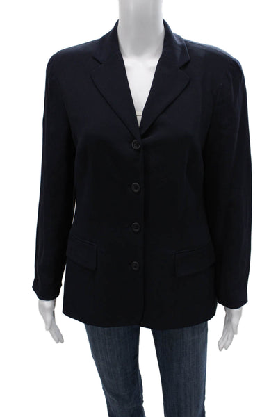Parisian Women Solid Collared Dark Blue Blazer Long Sleeve Button Size 10
