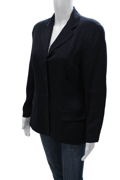 Parisian Women Solid Collared Dark Blue Blazer Long Sleeve Button Size 10