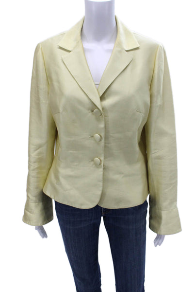 Kay Unger Womens Beige Silk Cotton Blazer Button Long Sleeve Size 12