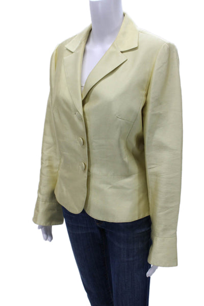 Kay Unger Womens Beige Silk Cotton Blazer Button Long Sleeve Size 12