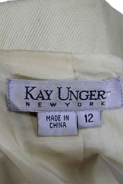 Kay Unger Womens Beige Silk Cotton Blazer Button Long Sleeve Size 12