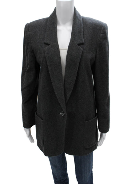 Lord & Taylor Women Dark Gray Wool Cashmere Blazer Long Sleeve Size 10 Petite