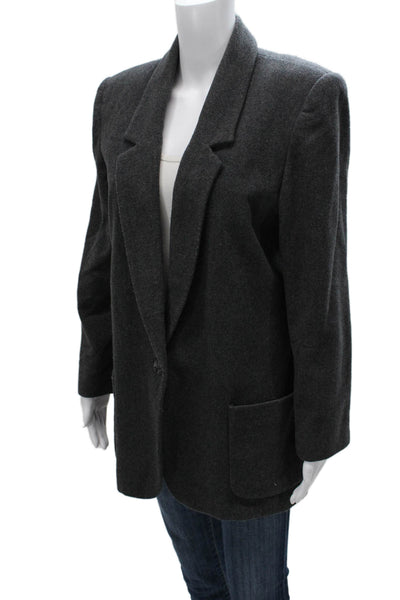 Lord & Taylor Women Dark Gray Wool Cashmere Blazer Long Sleeve Size 10 Petite