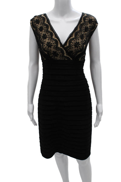 Adrianna Papell Women Dress Black V-Neck Short-Sleeve Knee-Length Size 10