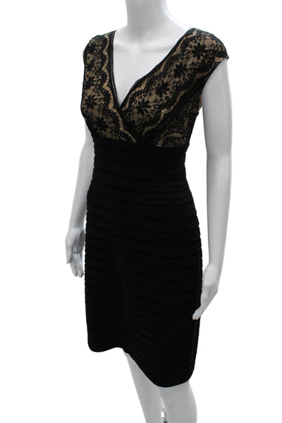 Adrianna Papell Women Dress Black V-Neck Short-Sleeve Knee-Length Size 10