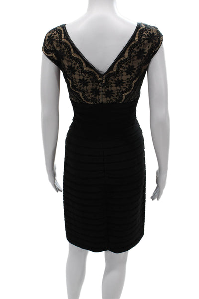 Adrianna Papell Women Dress Black V-Neck Short-Sleeve Knee-Length Size 10
