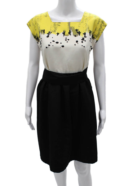 Sariah Womens Fit & Flare Black Graphic Square Neck Knee Length Dress Size 12