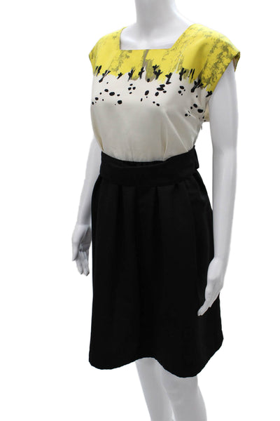 Sariah Womens Fit & Flare Black Graphic Square Neck Knee Length Dress Size 12