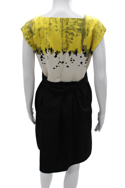 Sariah Womens Fit & Flare Black Graphic Square Neck Knee Length Dress Size 12